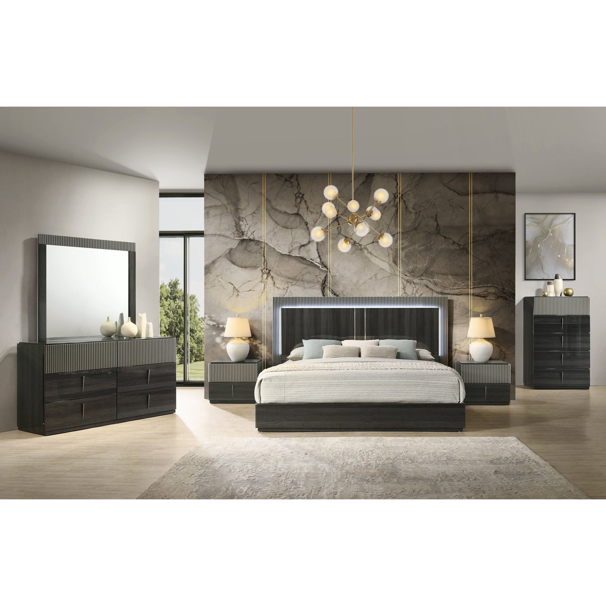 Raven Modern 5pc Queen Bedroom Set — LED Headboard