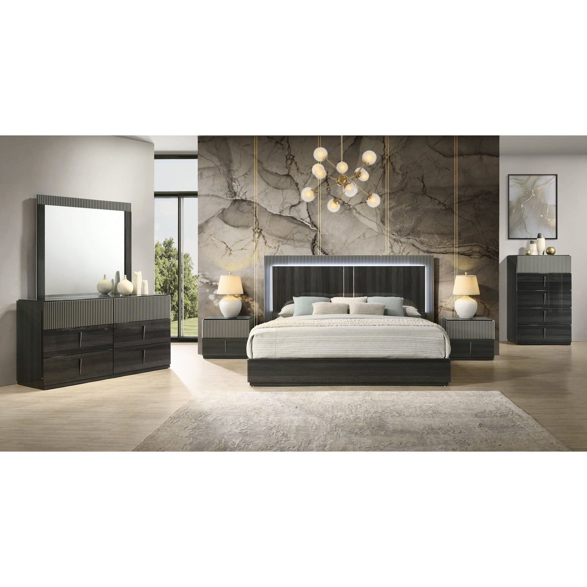 Raven Modern 5pc Queen Bedroom Set — LED Headboard