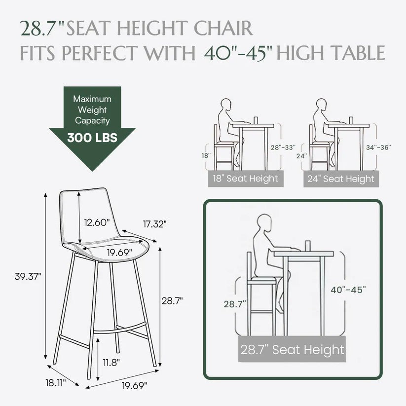 Modern Grey Curved-Back Barstool — Fits 40 to 45 Inch Tables