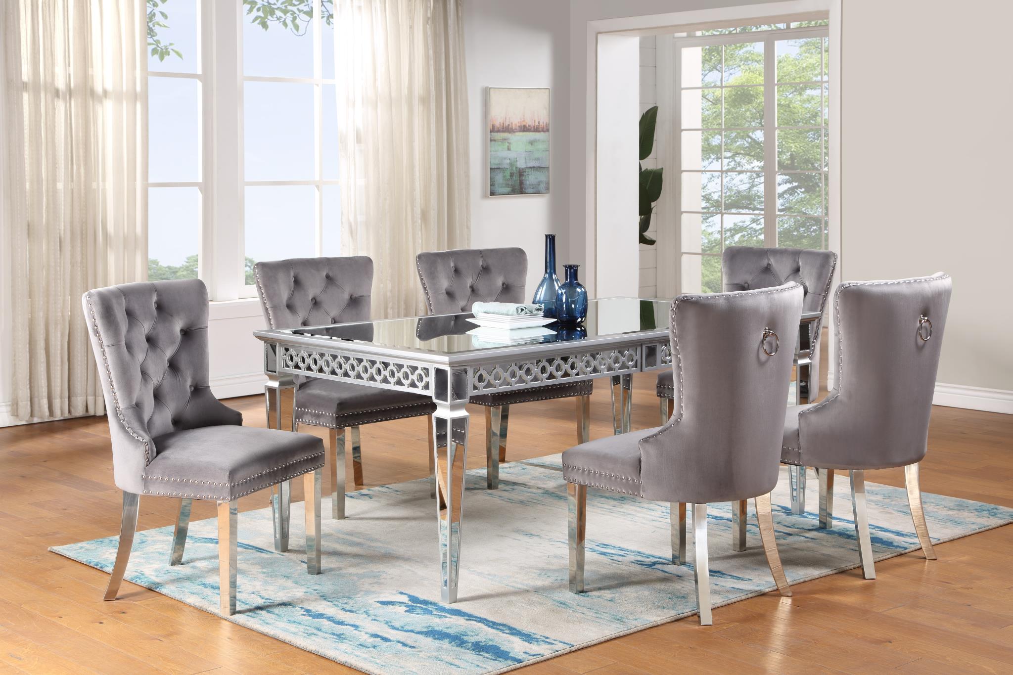 Victor Table & 4 Black Velvet Side Chairs