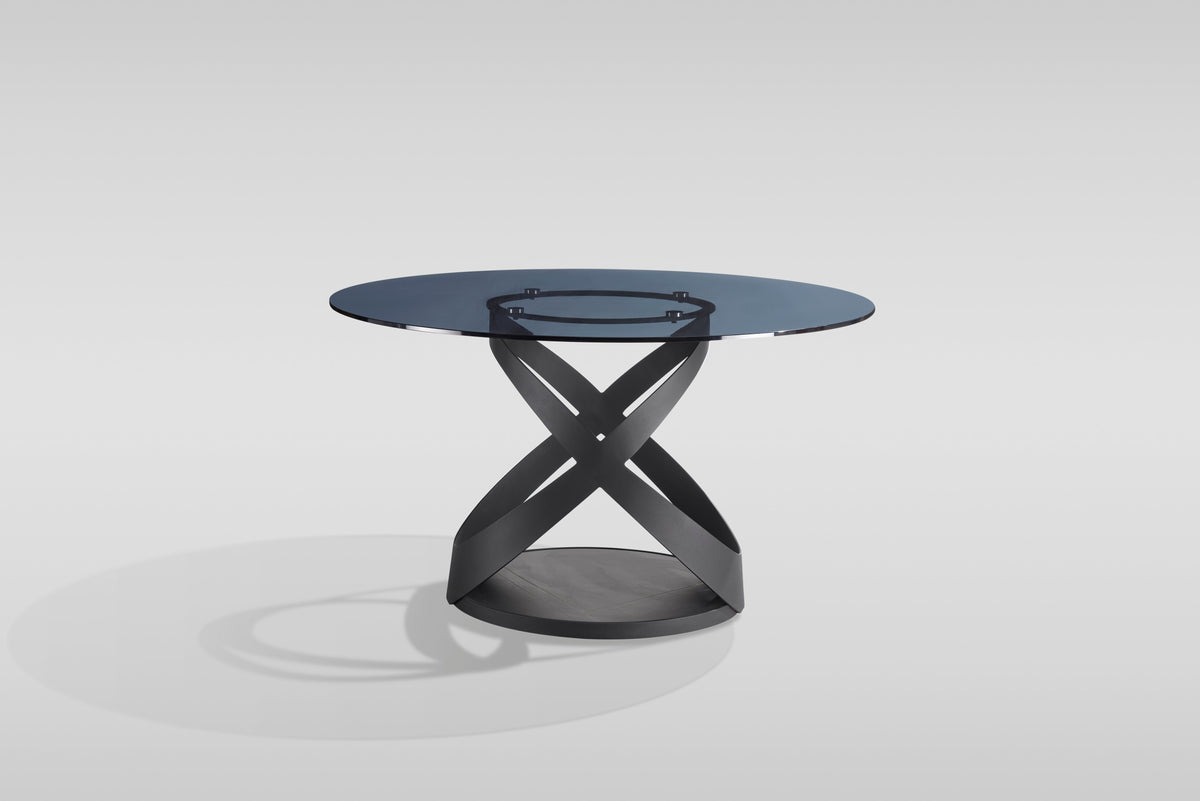 Dimi Smoke Glass Round Dining Set — Sculptural Black Base