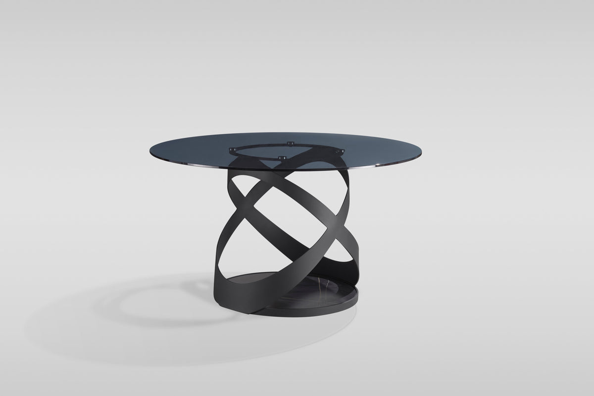 Dimi Smoke Glass Round Dining Set — Sculptural Black Base
