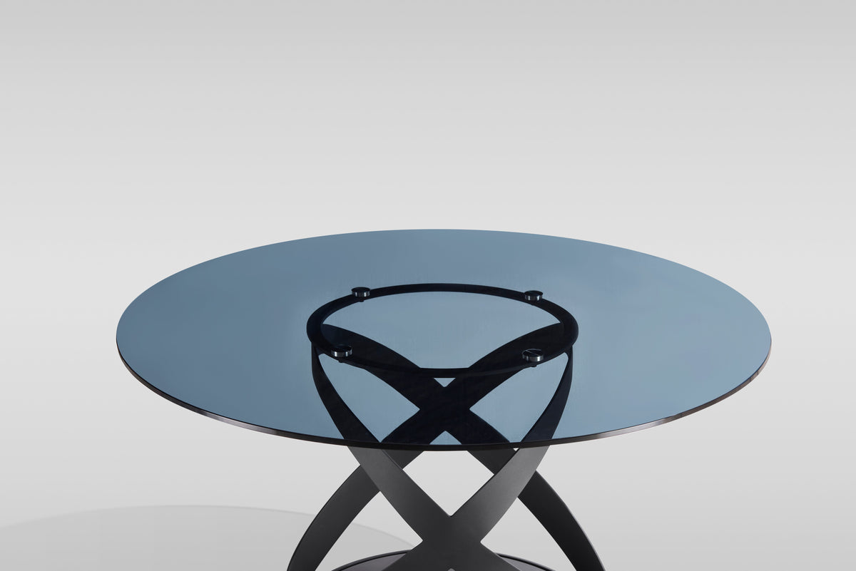 Dimi Smoke Glass Round Dining Set — Sculptural Black Base