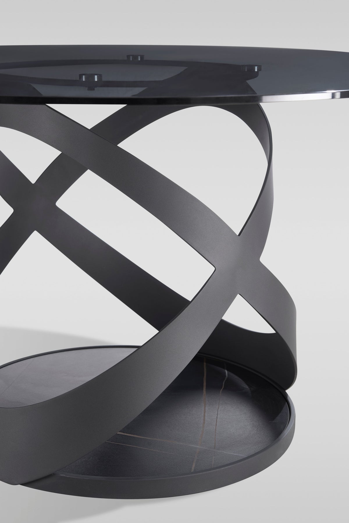 Dimi Smoke Glass Round Dining Set — Sculptural Black Base