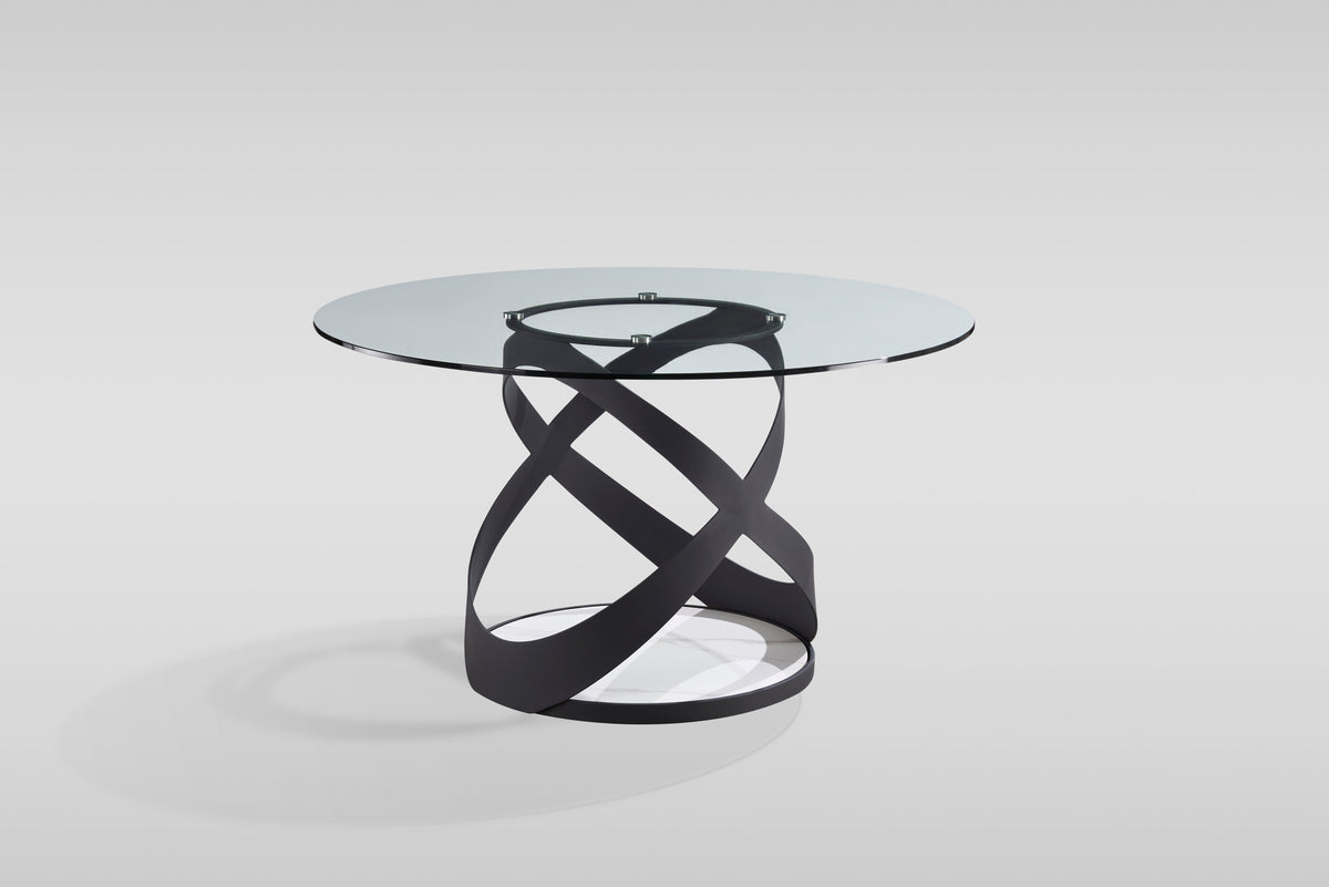 Dimi Glass Round Dining Set — Clear or Smoke Glass, Black or Bronze Base