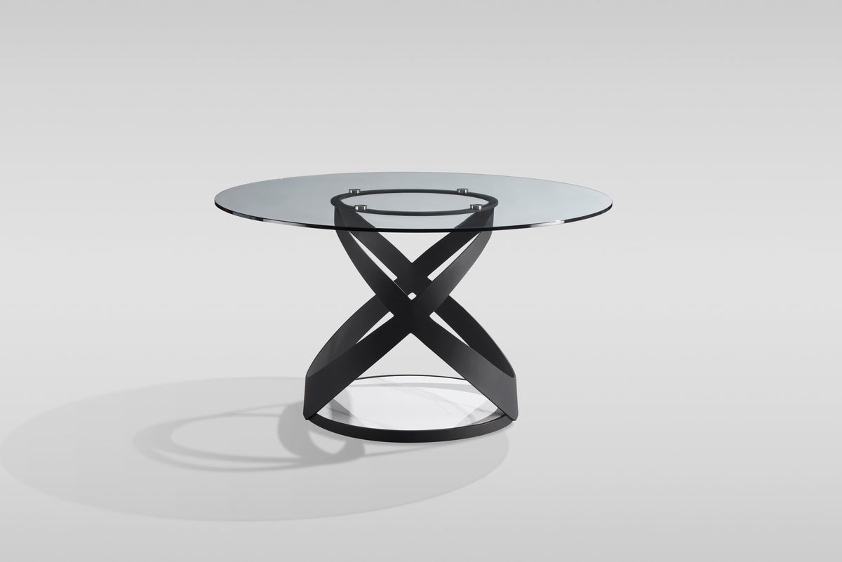 Dimi Glass Round Dining Set — Clear or Smoke Glass, Black or Bronze Base