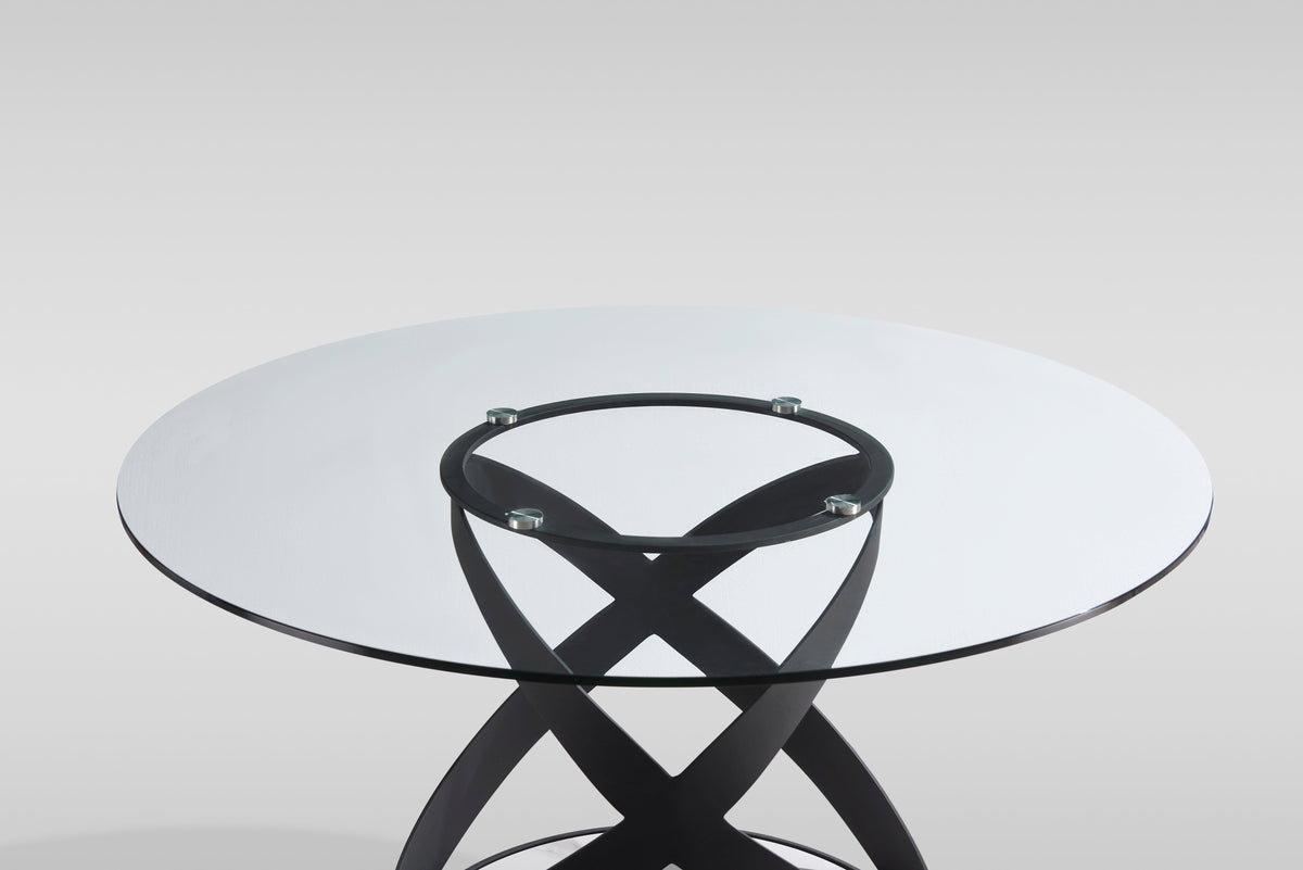 Dimi Glass Round Dining Set — Clear or Smoke Glass, Black or Bronze Base