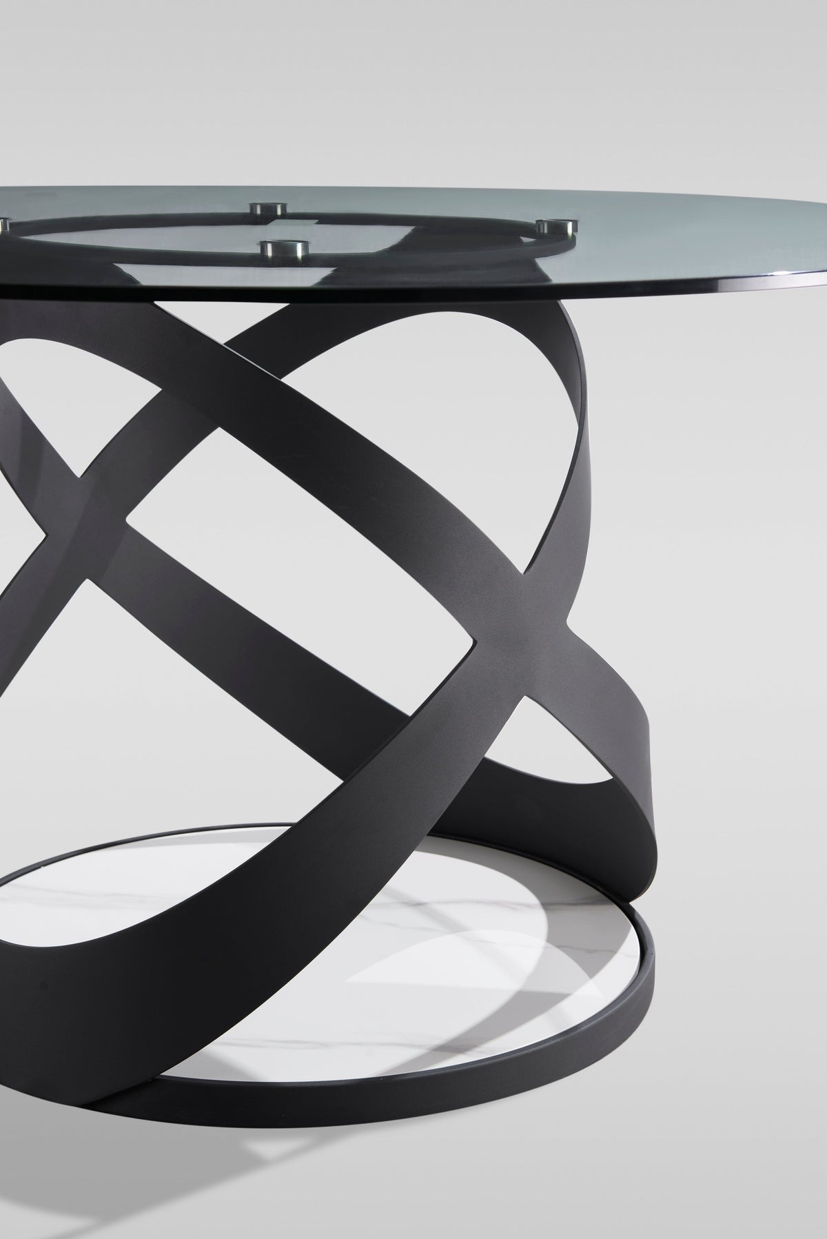 Dimi Glass Round Dining Set — Clear or Smoke Glass, Black or Bronze Base