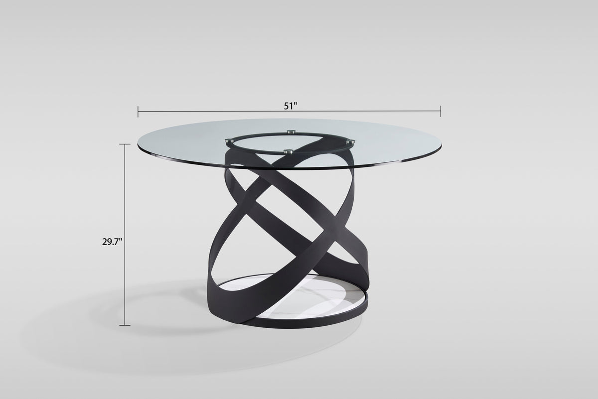 Dimi Glass Round Dining Set — Clear or Smoke Glass, Black or Bronze Base