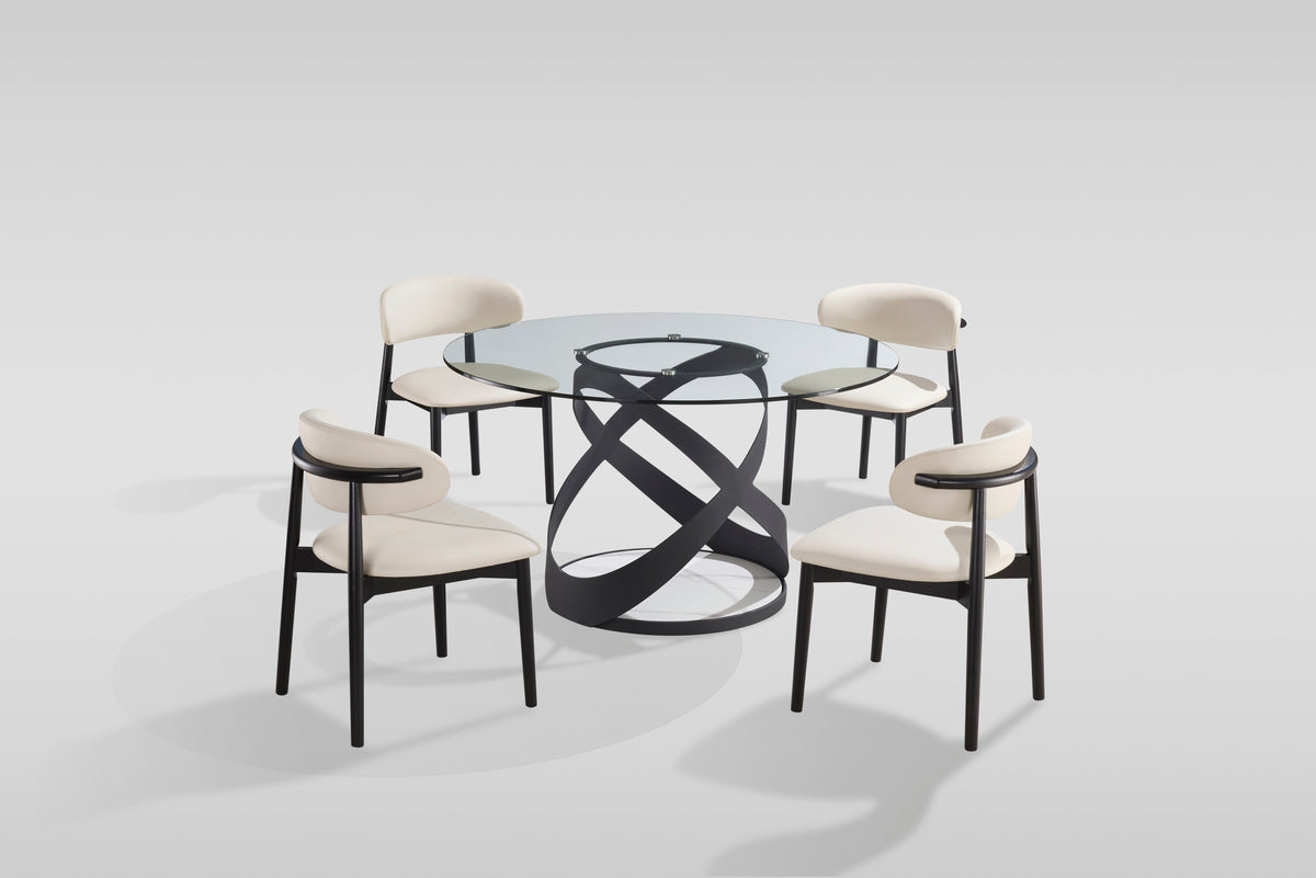 Dimi Glass Round Dining Set — Clear or Smoke Glass, Black or Bronze Base