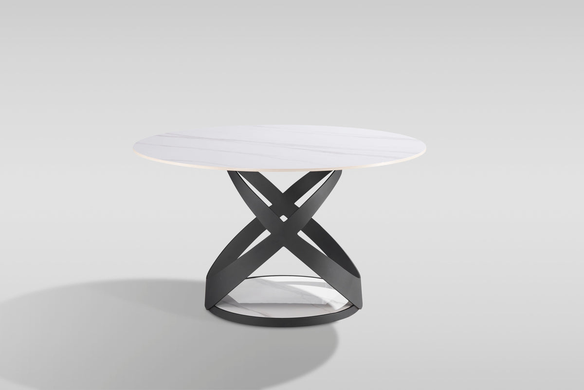 Dimi White Sintered Stone Round Dining Set — Spiral Base