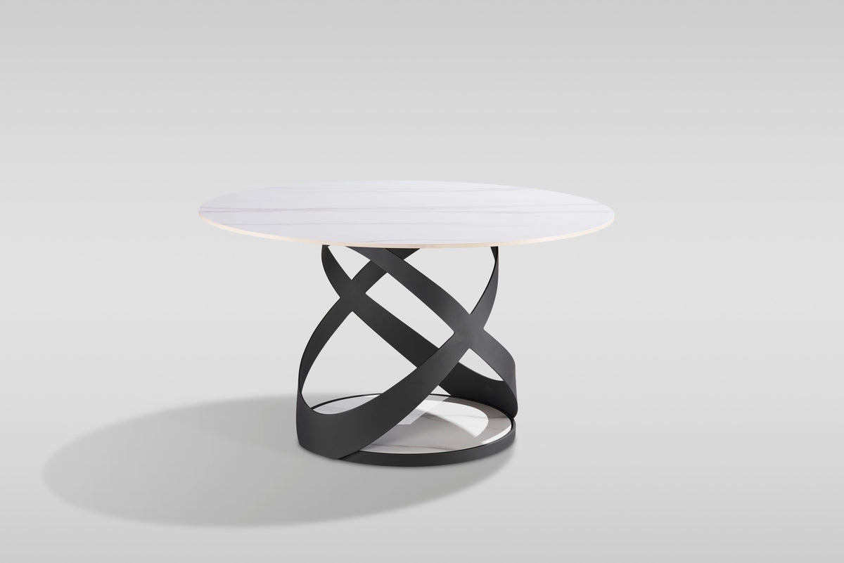 Dimi White Sintered Stone Round Dining Set — Spiral Base