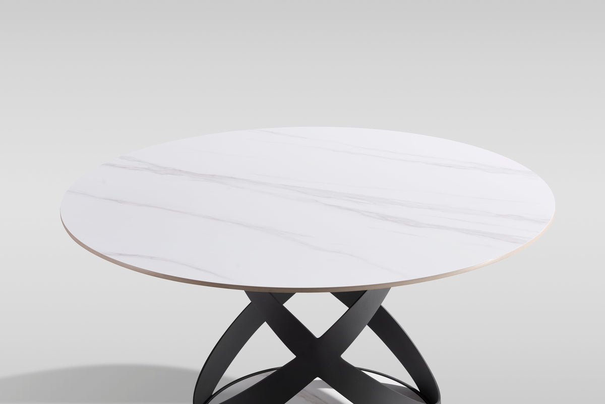 Dimi White Sintered Stone Round Dining Set — Spiral Base