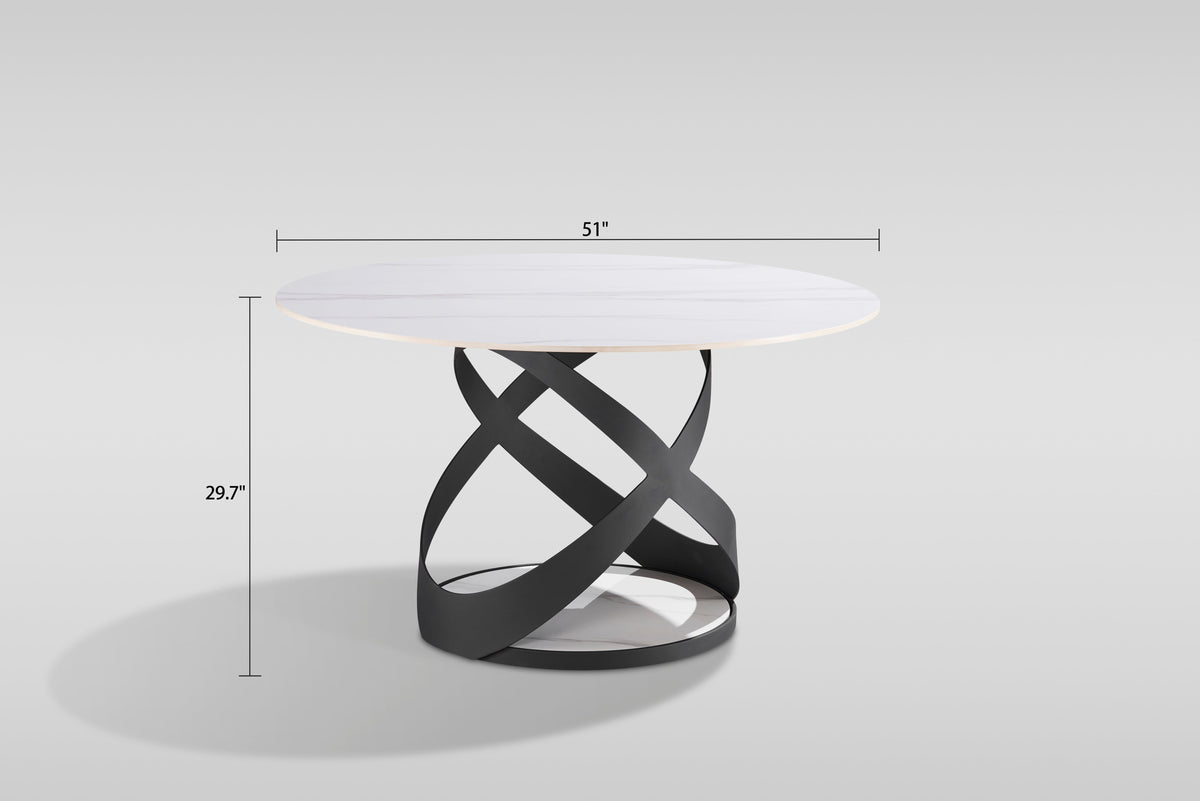 Dimi White Sintered Stone Round Dining Set — Spiral Base
