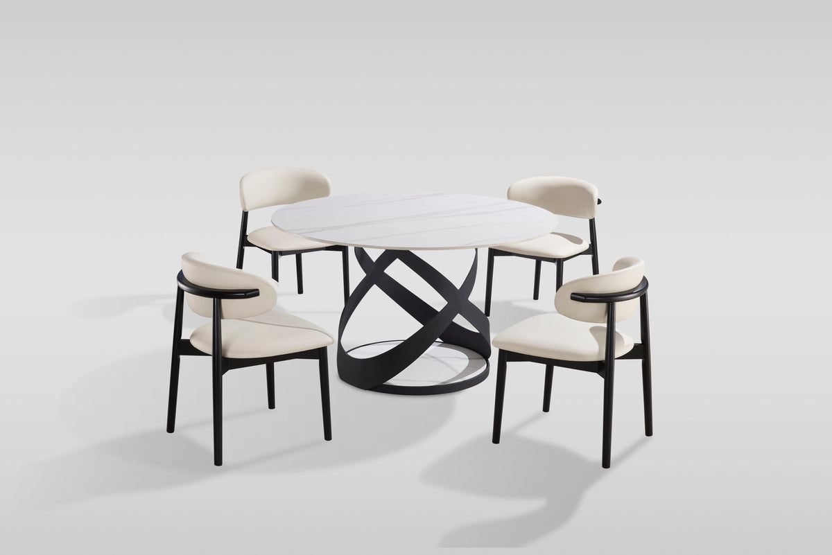 Dimi White Sintered Stone Round Dining Set — Spiral Base