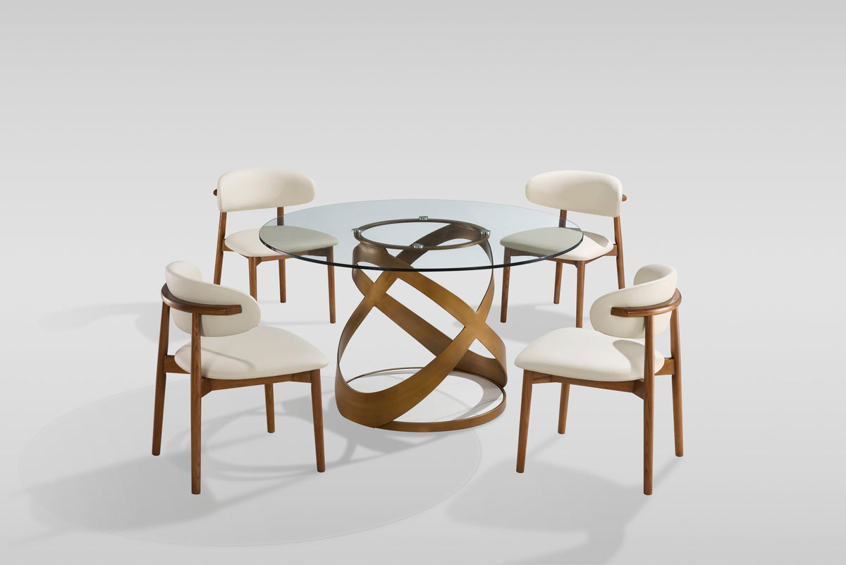 Dimi Clear Glass Round Dining Set — Antique Bronze Base