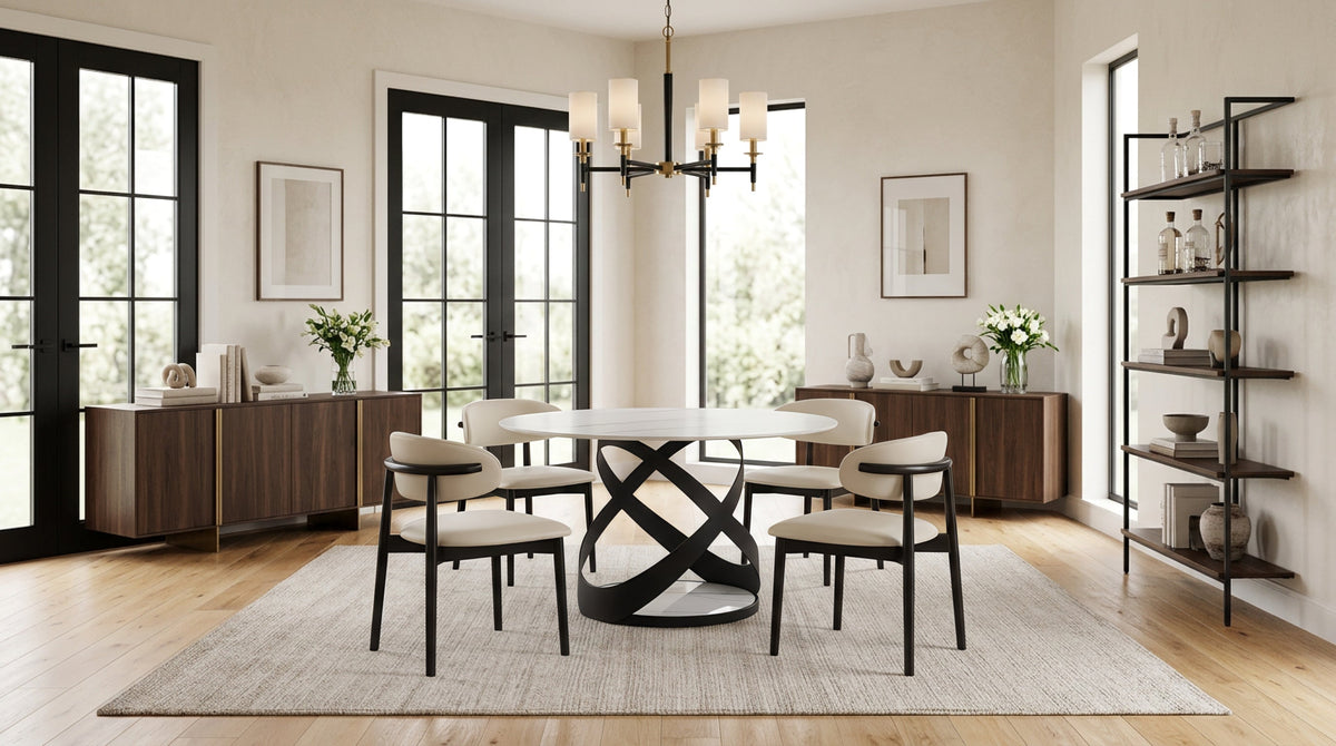 Dimi White Sintered Stone Round Dining Set — Spiral Base