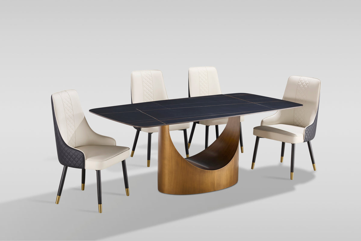 Roxy Sintered Stone Dining Set — Bronze U-Shaped Base