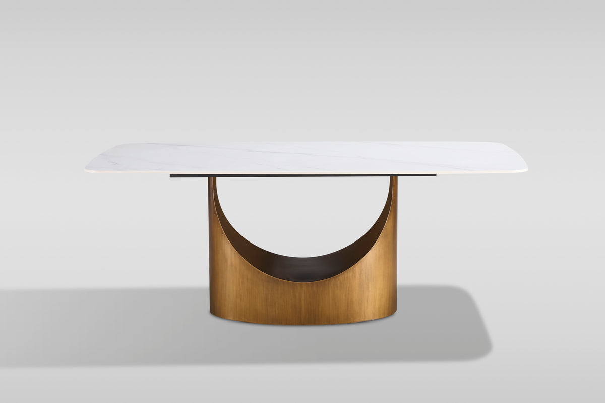 Roxy Sintered Stone Dining Set — Bronze U-Shaped Base