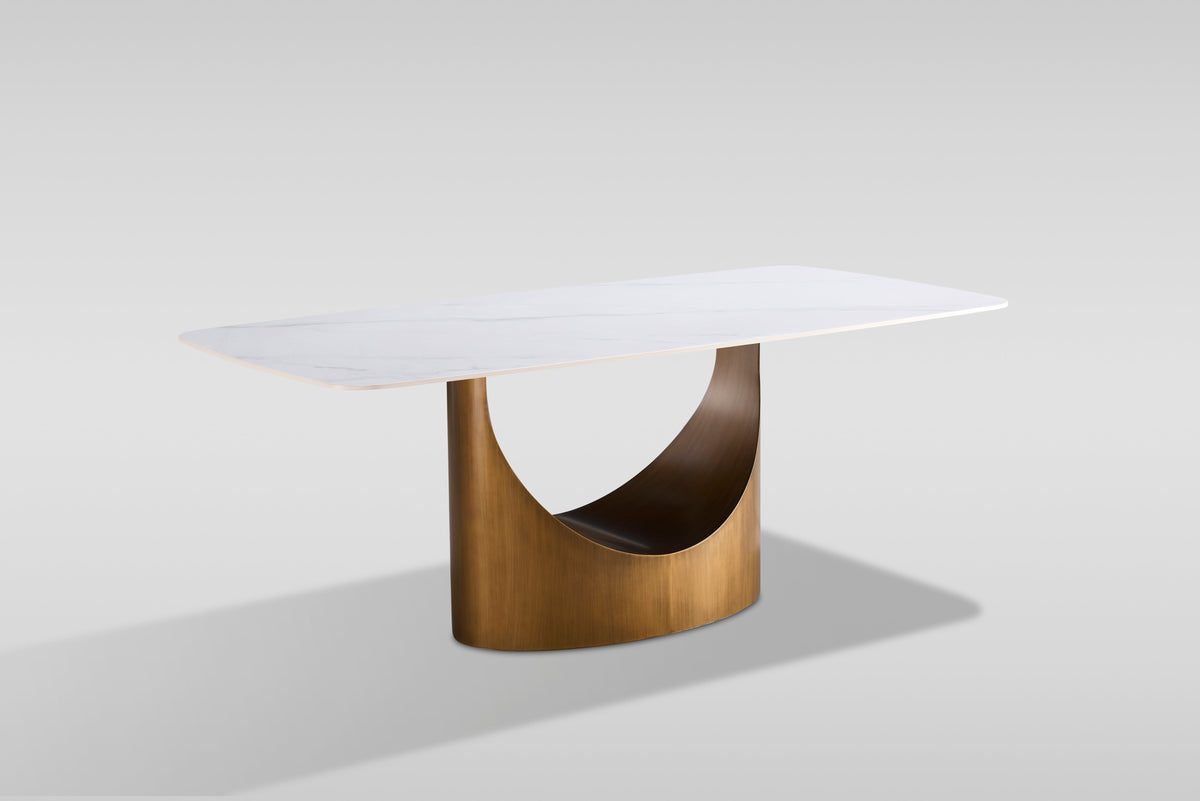 Roxy Sintered Stone Dining Set — Bronze U-Shaped Base