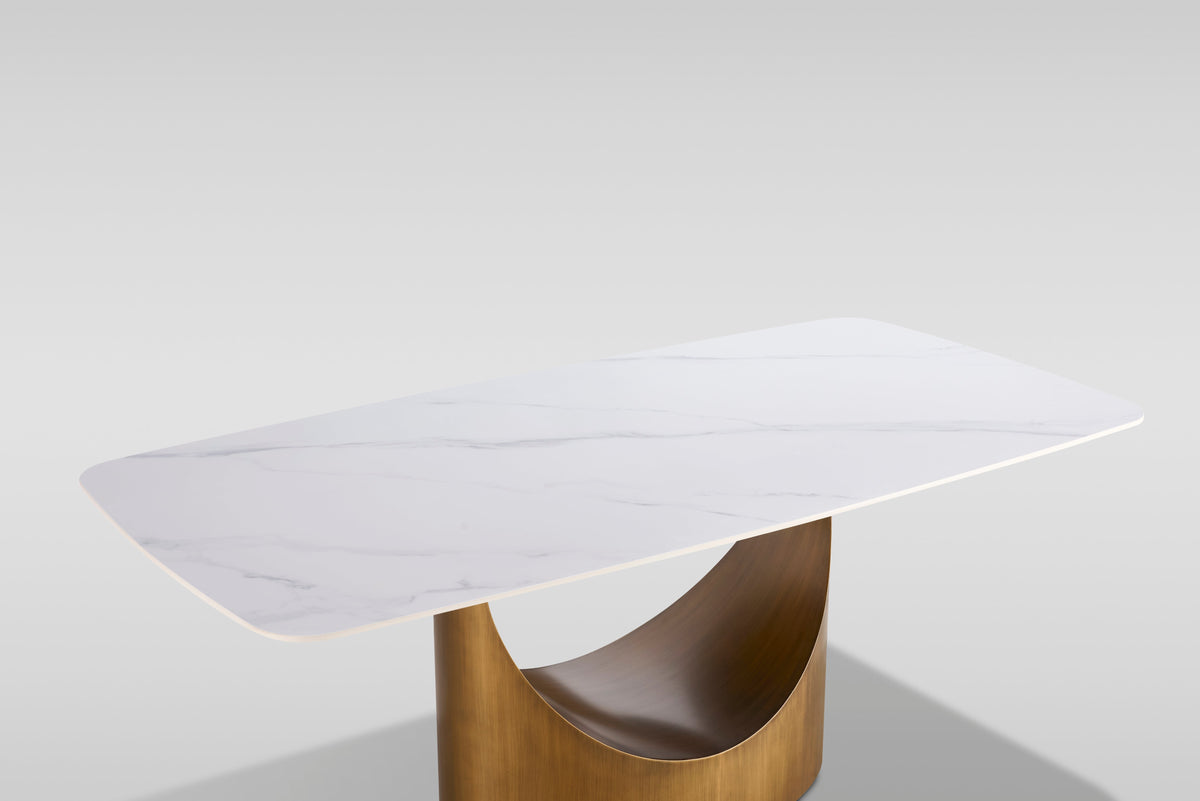 Roxy Sintered Stone Dining Set — Bronze U-Shaped Base
