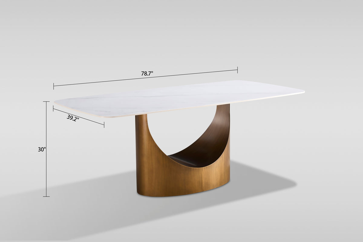 Roxy Sintered Stone Dining Set — Bronze U-Shaped Base