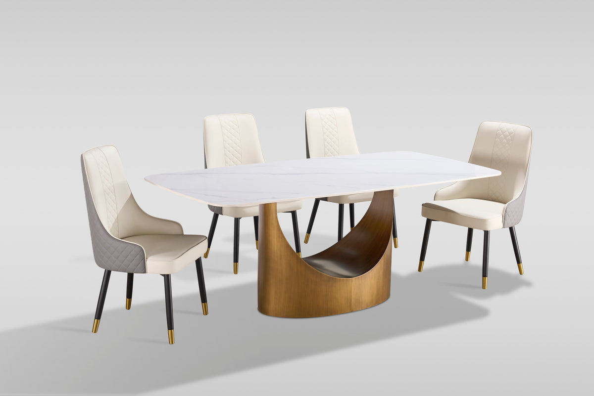 Roxy Sintered Stone Dining Set — Bronze U-Shaped Base