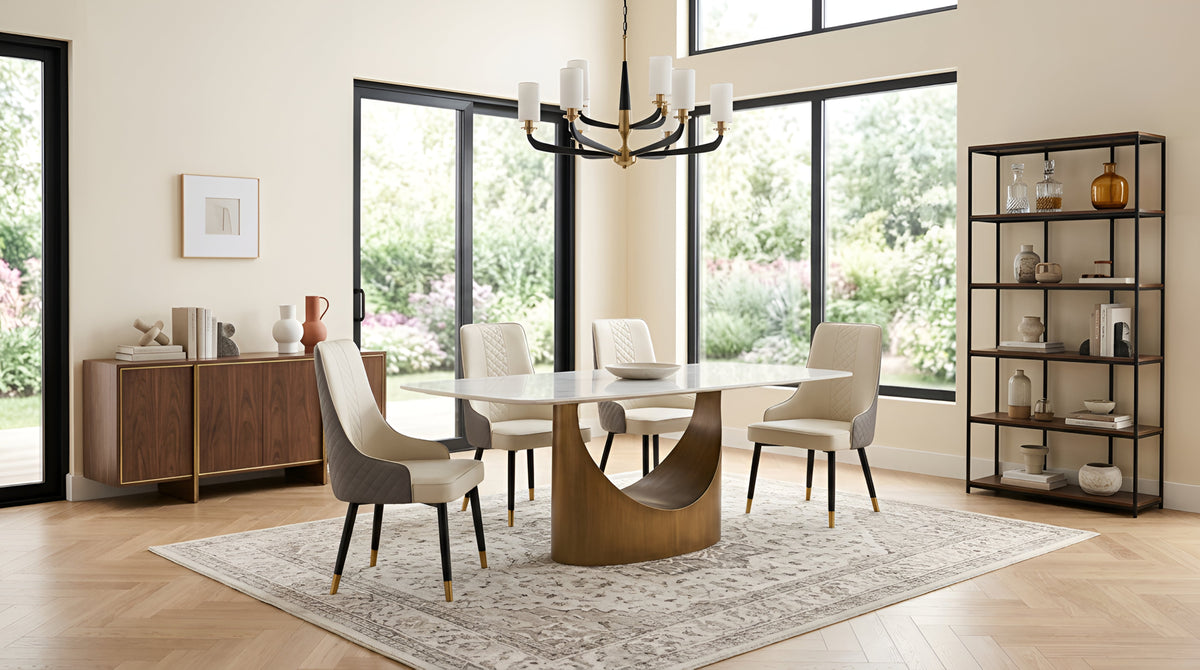 Roxy Sintered Stone Dining Set — Bronze U-Shaped Base