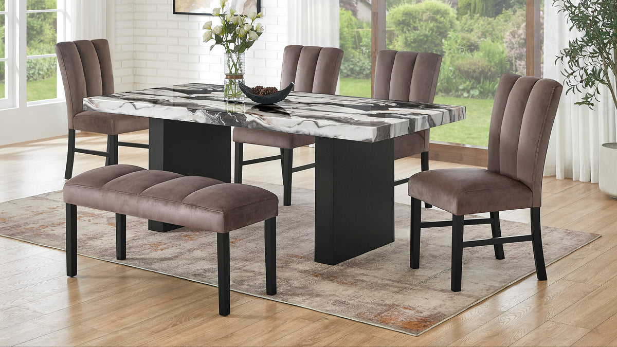 Cosmo Faux Marble Dining Set — Bench Option