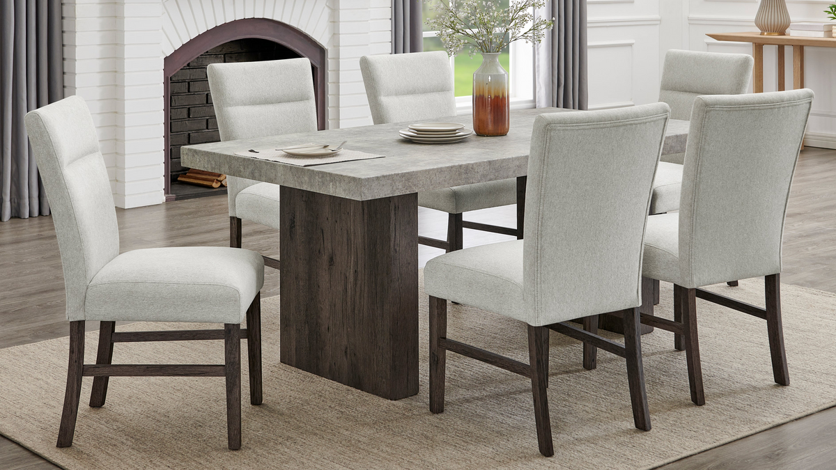Basti Faux Concrete Dining Set in 7-Piece (Table & 6 Chairs)