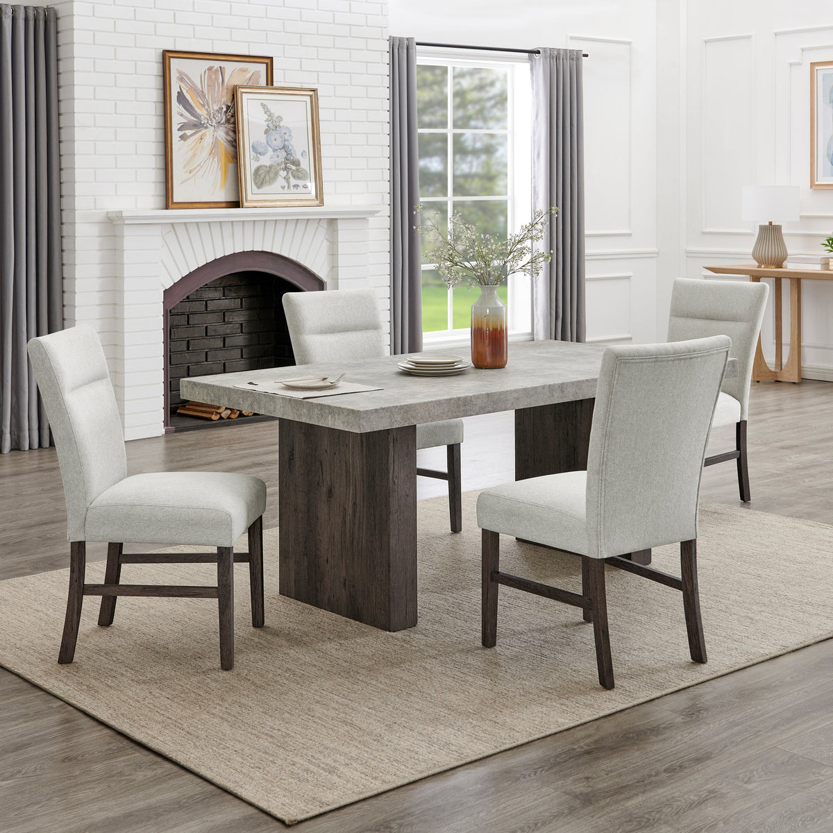 Basti Faux Concrete Dining Set in 5-Piece (Table & 4 Chairs)