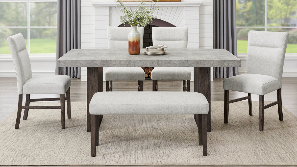 Basti Faux Concrete Dining Set in 6-Piece (Table, 4 Chairs & Bench)
