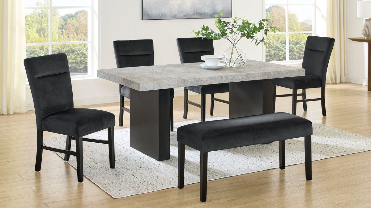 Tessa Faux Concrete Dining Set in 6-Piece (Table, 4 Chairs & Bench)