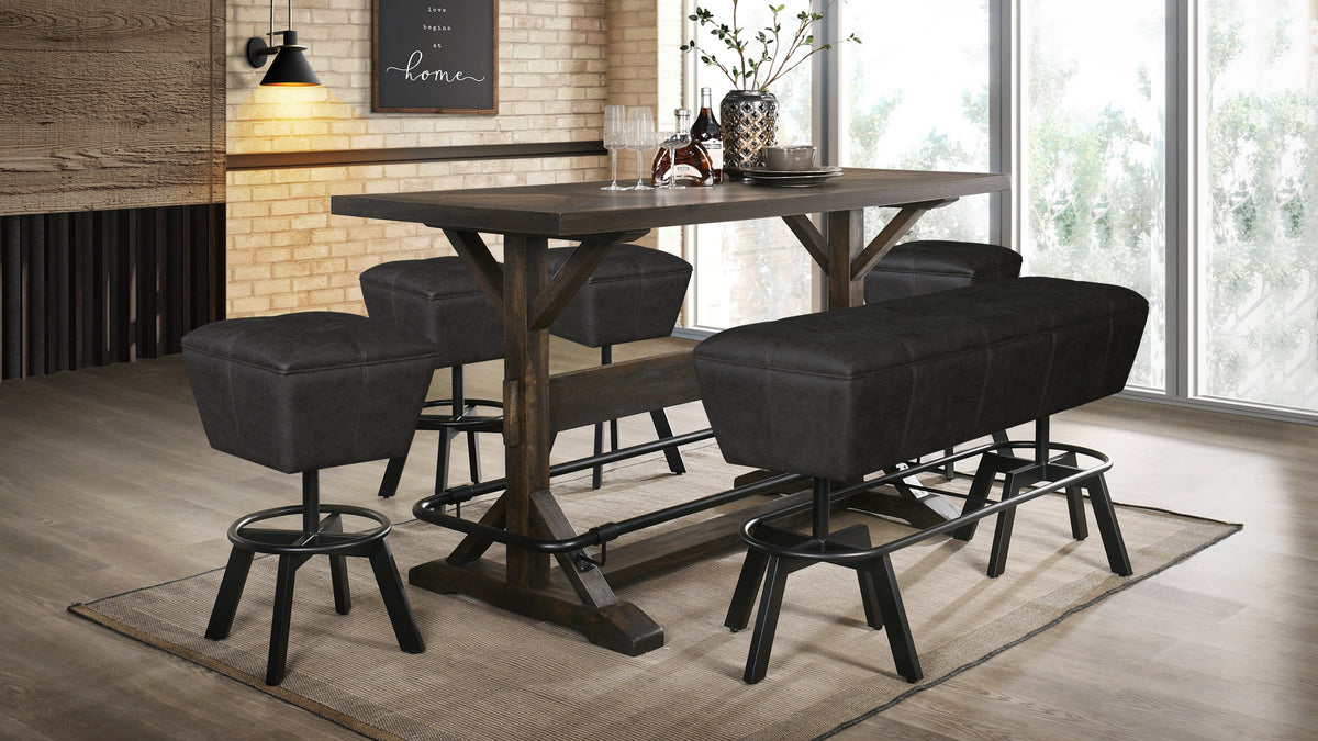 Valmont Brown Dining Set — Swivel Barstools & Bench