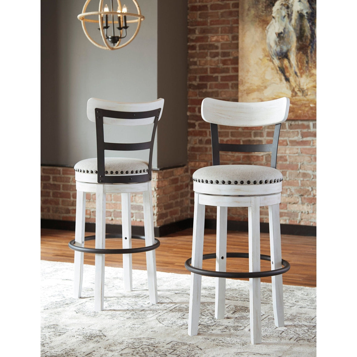Valebeck Vintage White Barstool — Rustic-Industrial Style