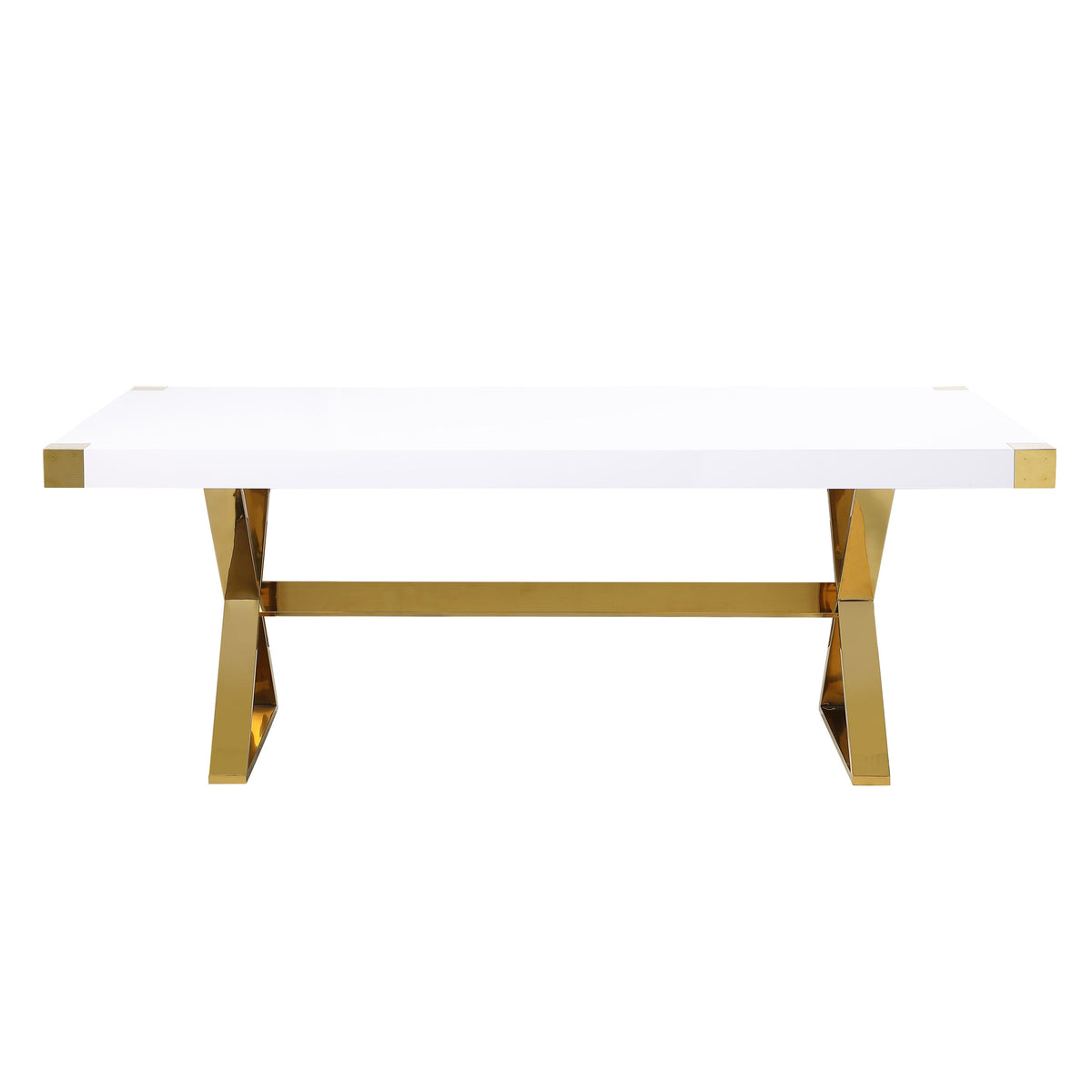 Adel White Lacquer 79-Inch Dining Table — Gold Steel Legs