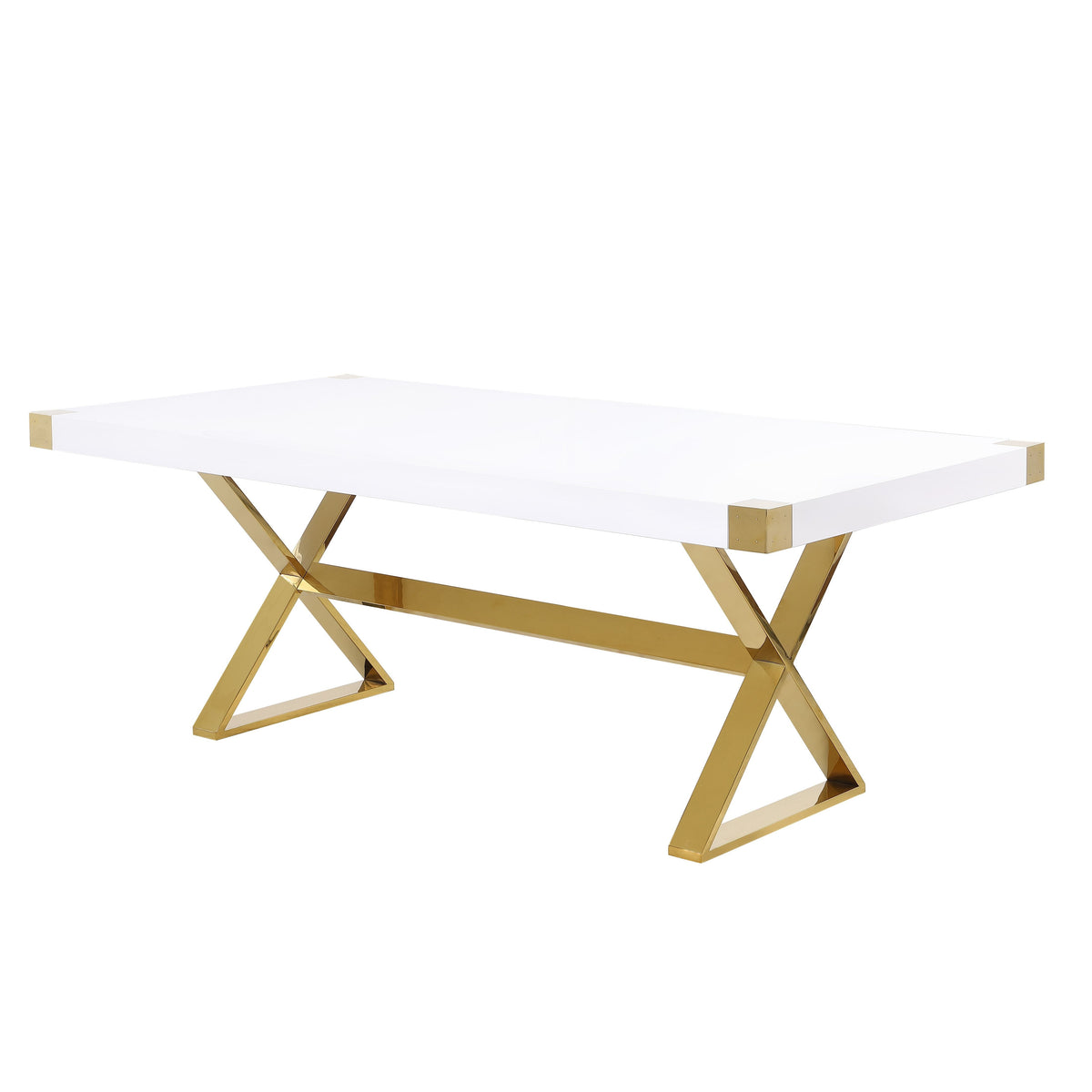Adel White Lacquer 79-Inch Dining Table — Gold Steel Legs