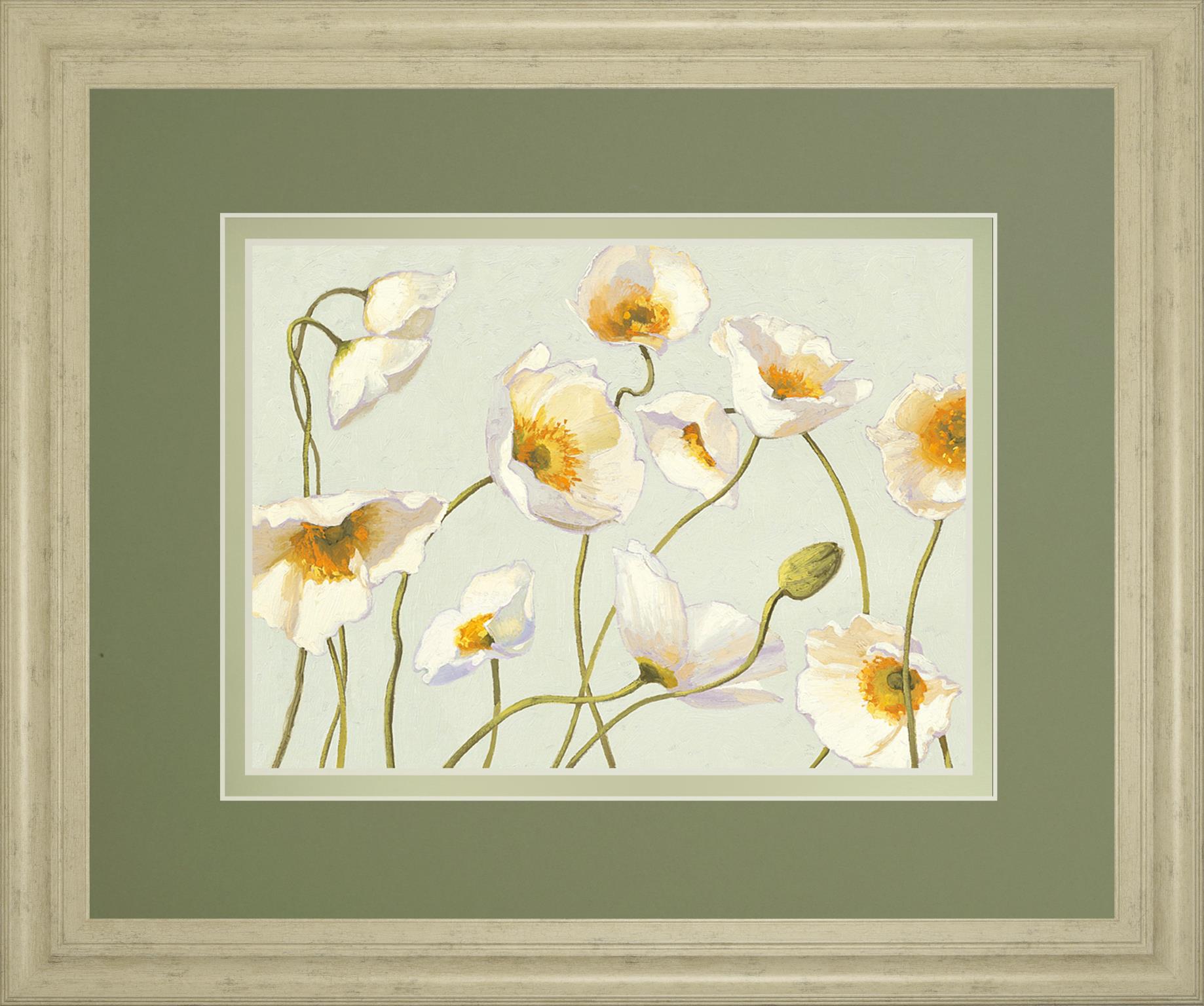 White Bright Poppies By Novak 34X40 Framed Print