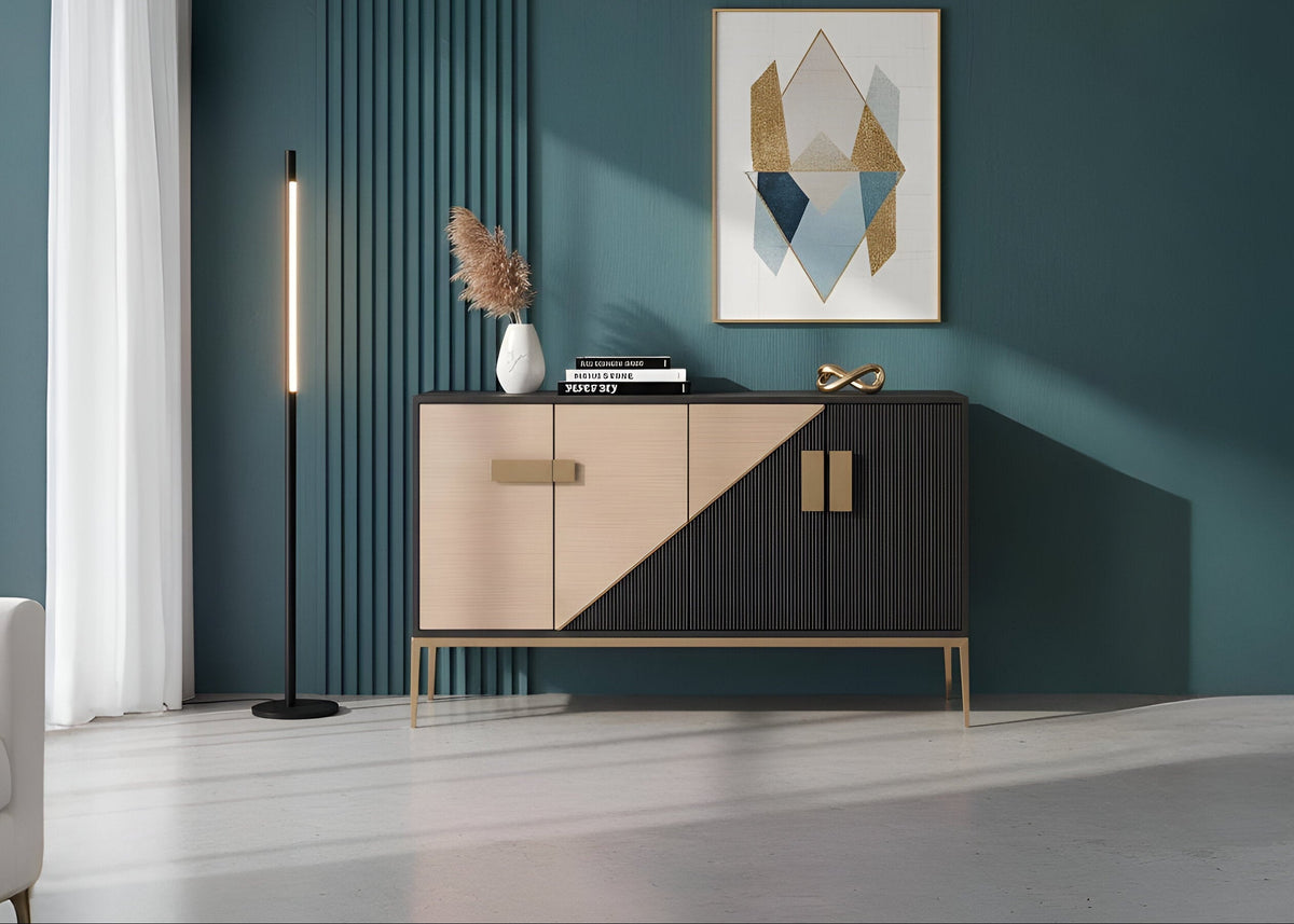 Divolia Grey and Black Sideboard — Four-Door Storage