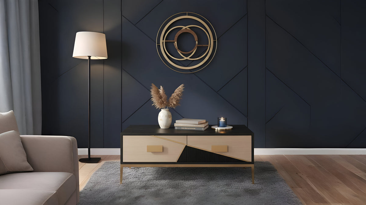 Divolia Black & Grey Coffee Table — Self-Closing Drawers
