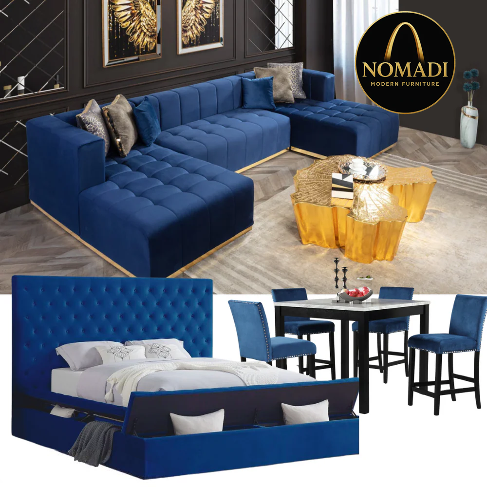 Elisha Navy Velvet Double Chaise Package