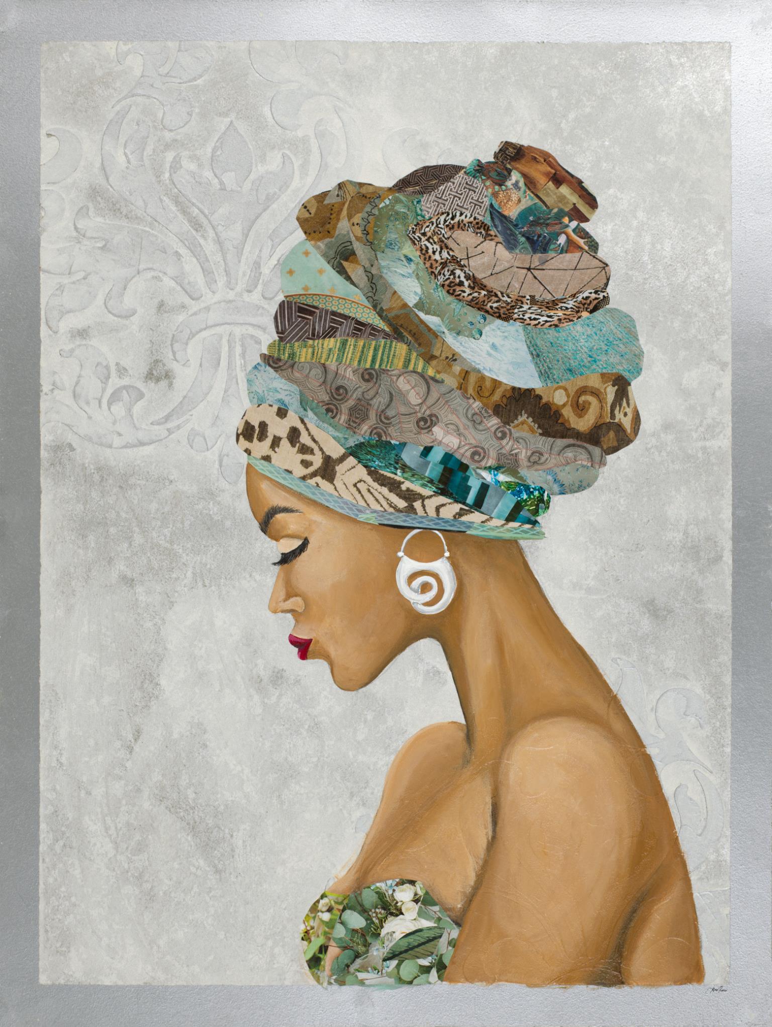 African Goddess On Silver By Gina Ritter (Framed)(Small) Giclee Canvas