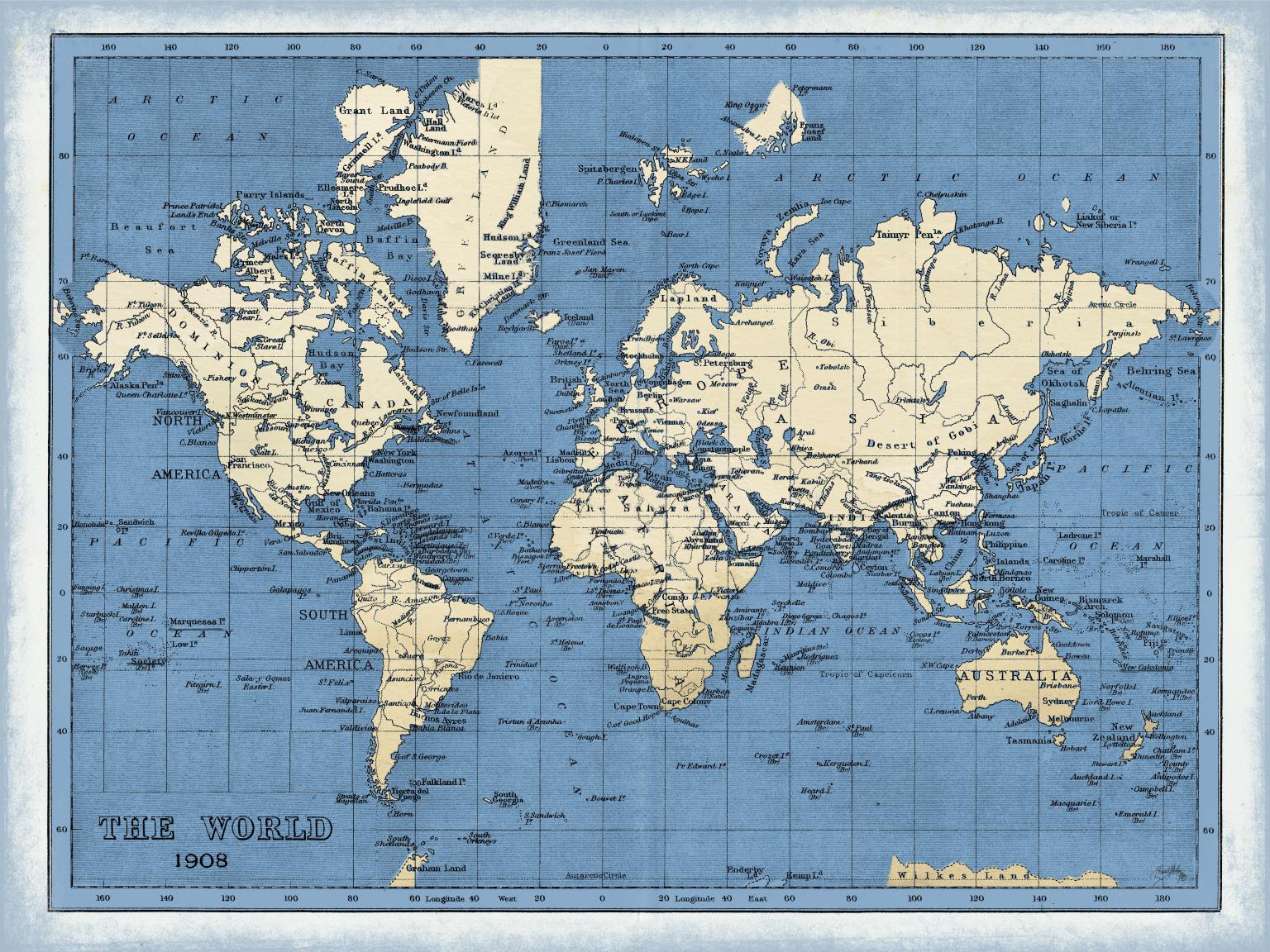 World Map By Elizabeth Medley (Framed)(Small) Giclee Canvas
