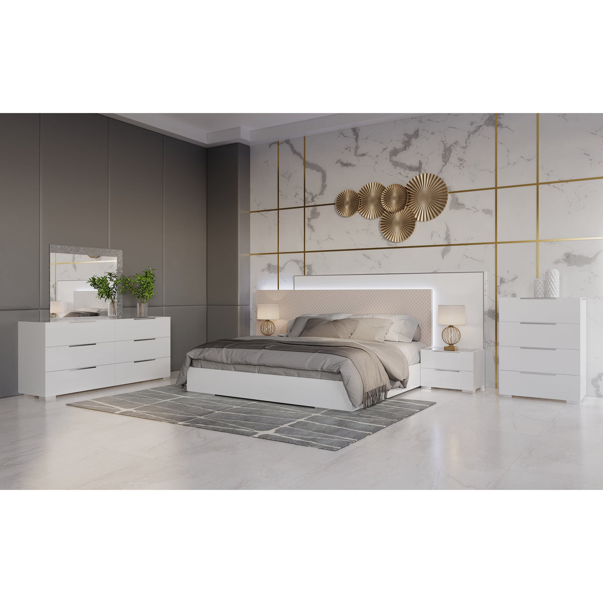 Fabiana High Gloss Bedroom Set — Italian Made with LED Bed