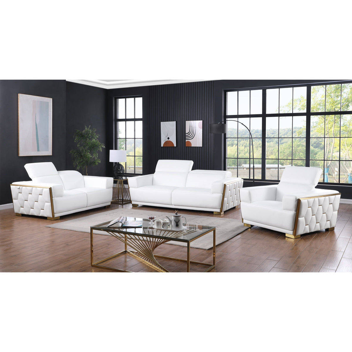 Hexor White Italian Leather Living Room Set