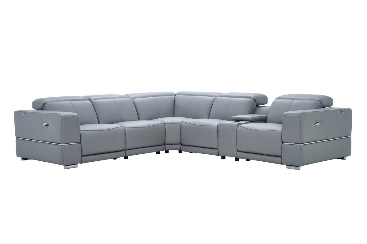 Franco II Light Blue Leather 6-Piece Sectional — Power Recline