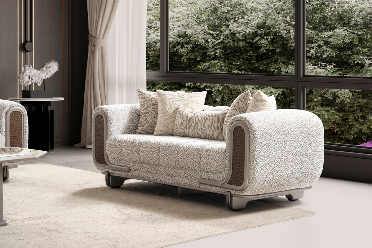 Lora 3-Piece Living Room Set — Curved Arms & Wood Accents