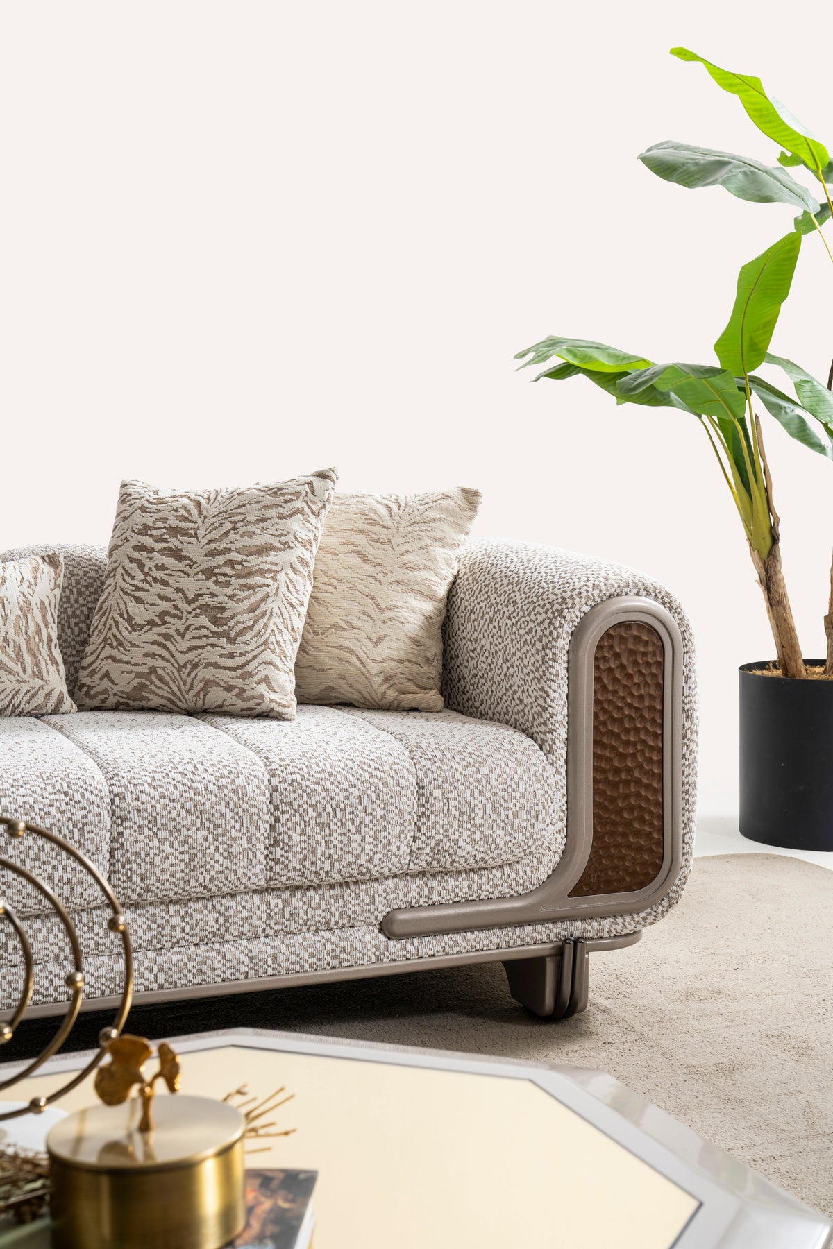 Lora 3-Piece Living Room Set — Curved Arms & Wood Accents
