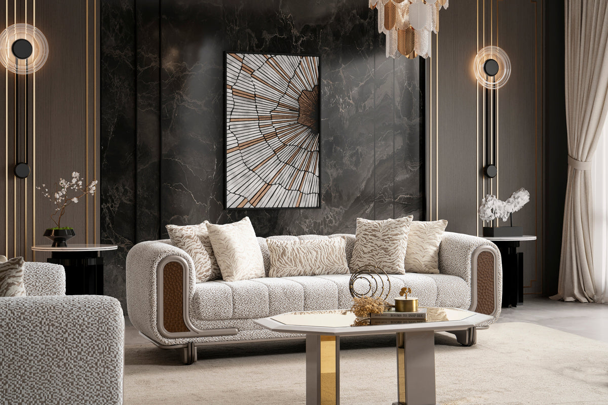 Lora 3-Piece Living Room Set — Curved Arms & Wood Accents
