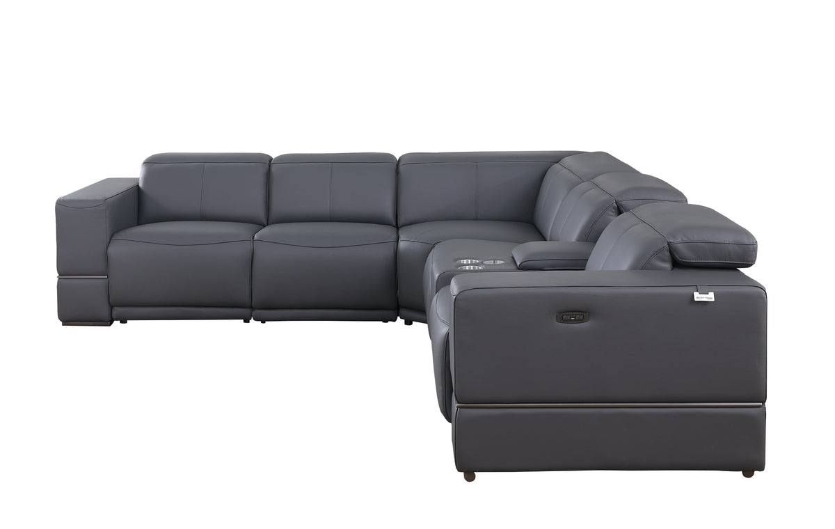 Franco Dark Grey Leather 6-Piece Reclining Sectional — Power Recline